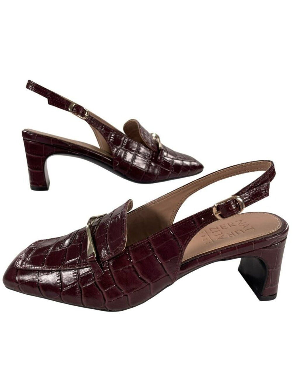 Naturalizer Cypress Slingback Heels Smokey Sangria Croc Leather 8W MSRP $135 NEW
